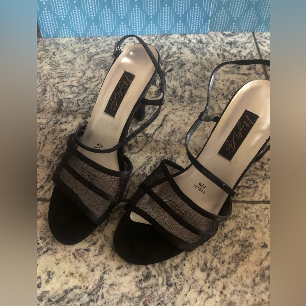 Black sandal with mesh front rhinestone buckets